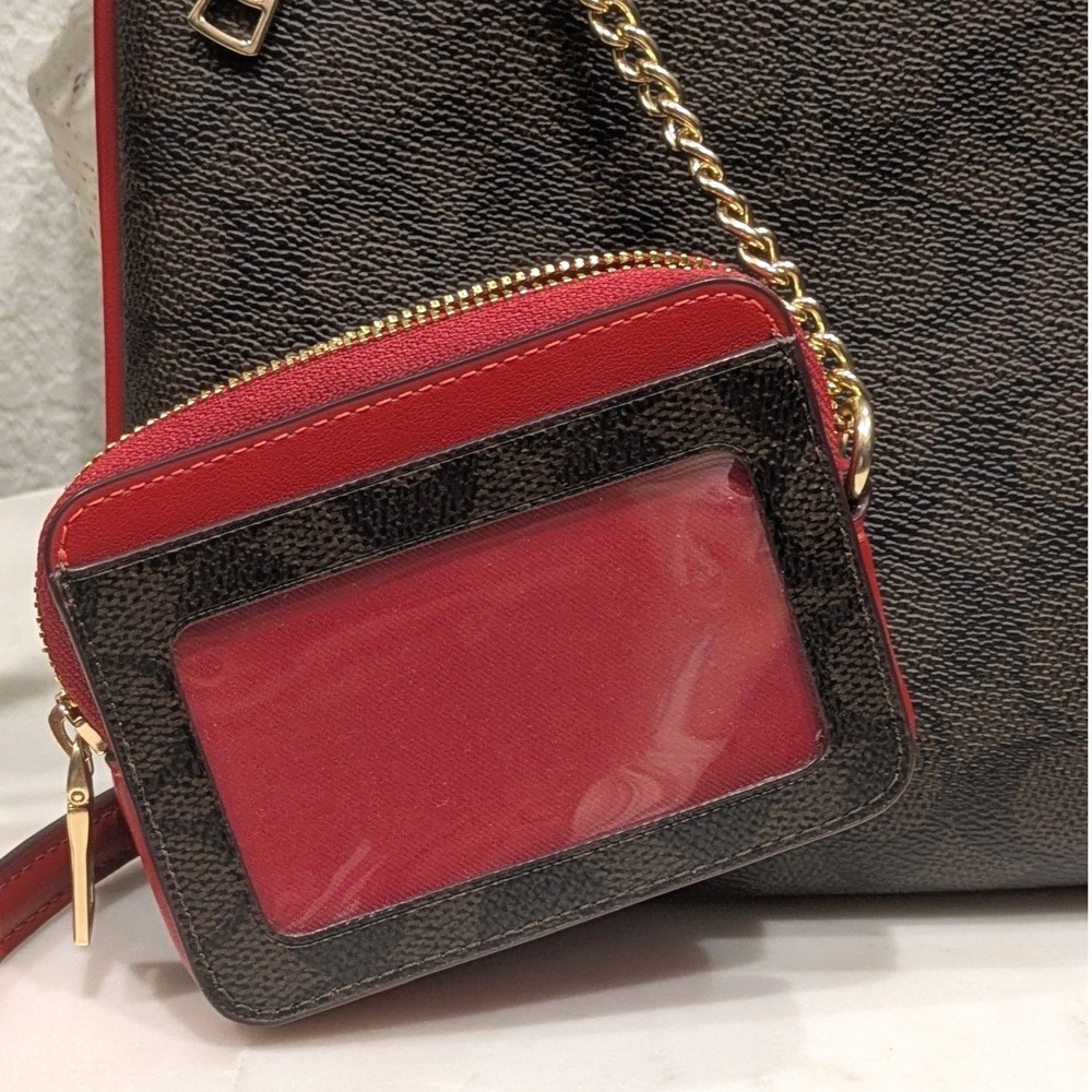 Coach Mini Rowan File Bag and Coach Zip Card Case Walnut w/ Red Trim Authentic - Picture 15 of 16